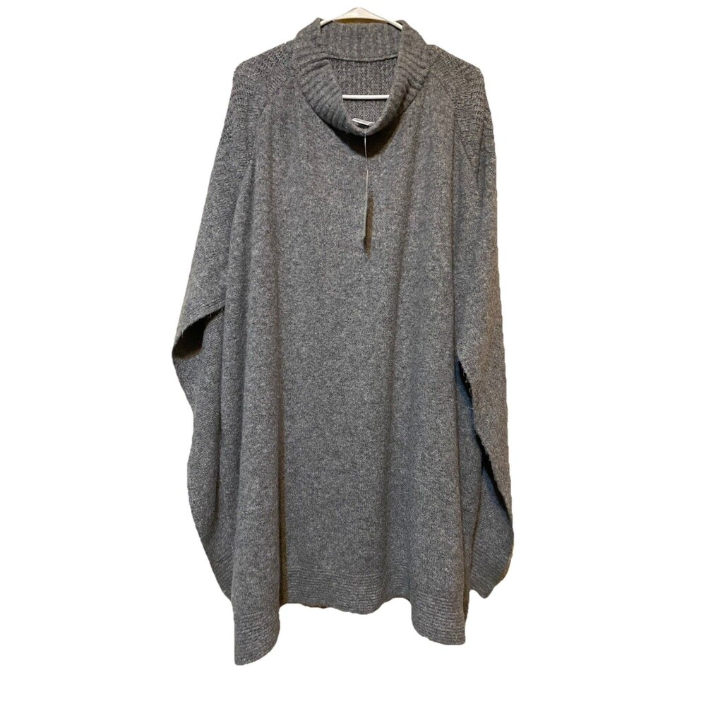 NWT Super Soft Grey Knit Pullover Mock Neck Poncho Sweater - L/XL
